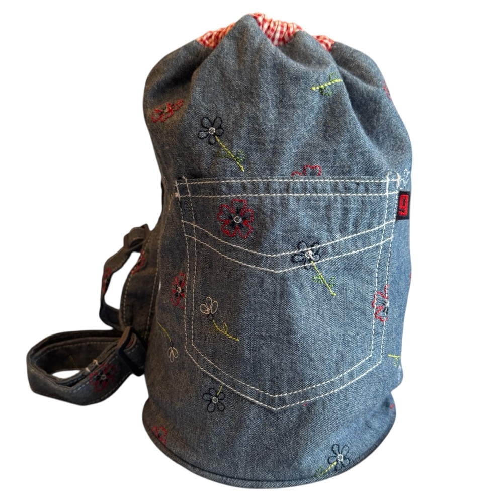 Vtg Gymboree Denim Backpack Country Picnic 2001 Girls Gingham Floral Embroidered